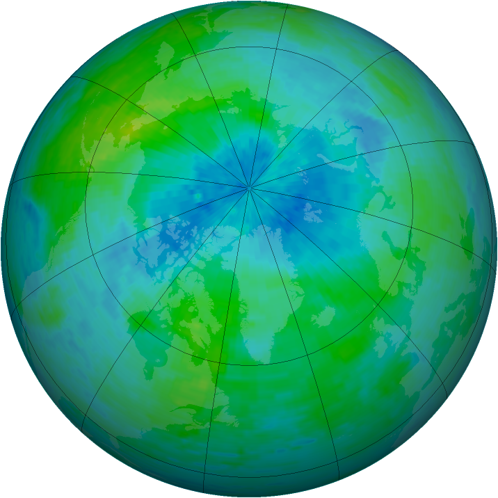 Arctic ozone map for 21 August 1993